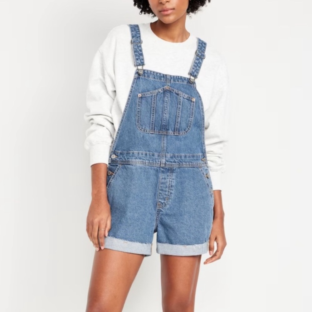 Old Navy Medium Wash Slouchy Jean Shortalls XL